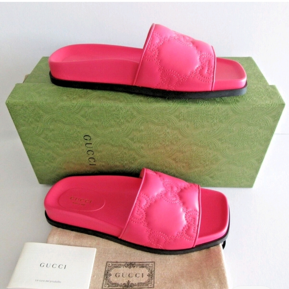 Gucci Vibrant Pink Embossed Slides Size 41